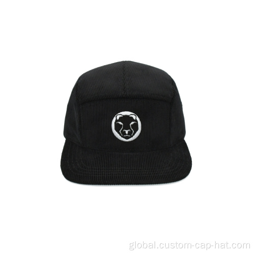 Custom 5 Panels Camp Cap Black Corduroy 5 Panel Camper Hats Manufactory